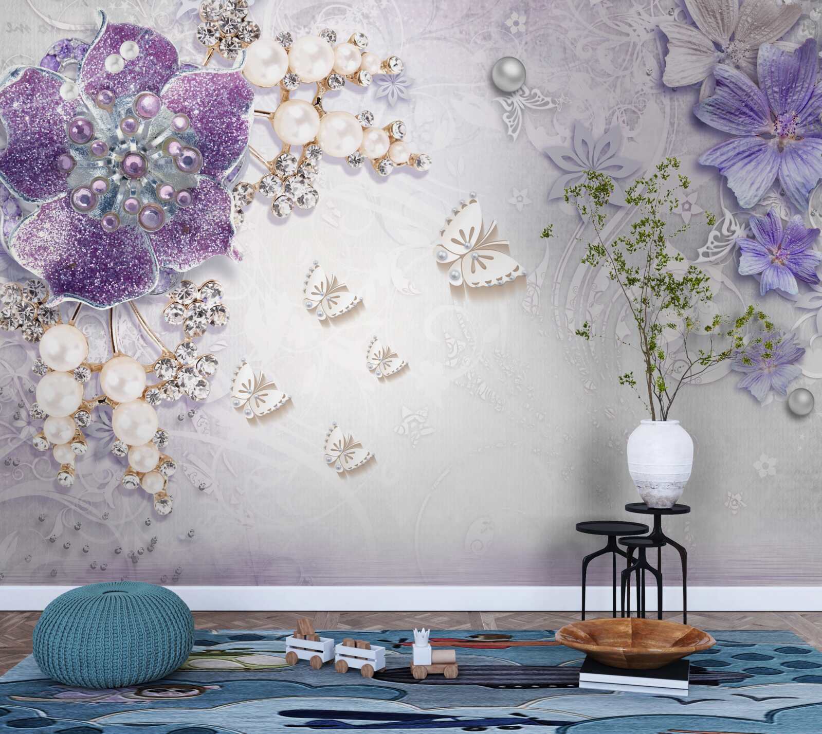 Fototapeta złota orchidea z elementami fioletowymi i perłowymi