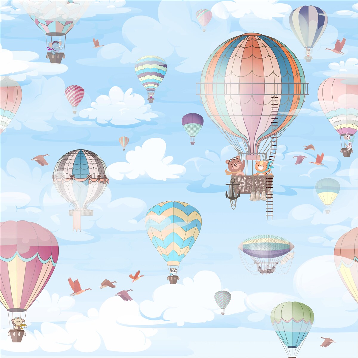 Fototapeta latające balony z wizerunkami zwierząt