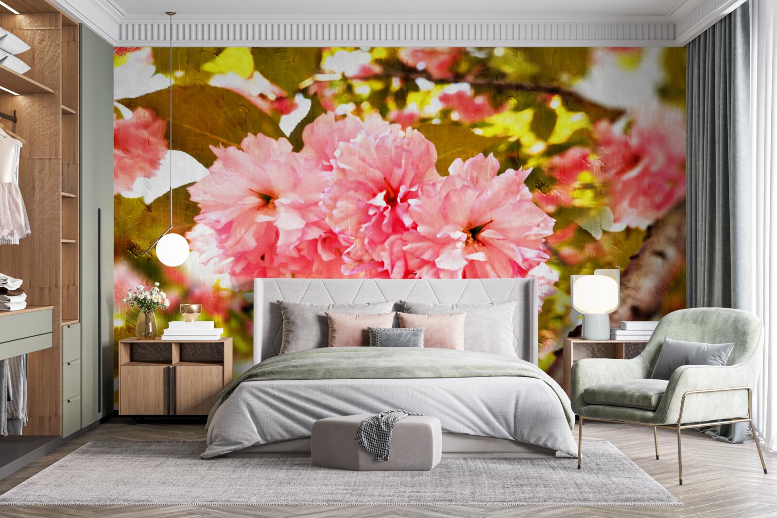 Fototapeta kanzan sakura w pełnym rozkwicie