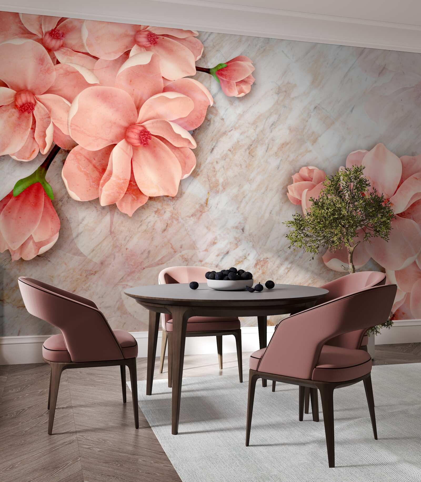 Fototapeta magnolie z różowymi kwiatami