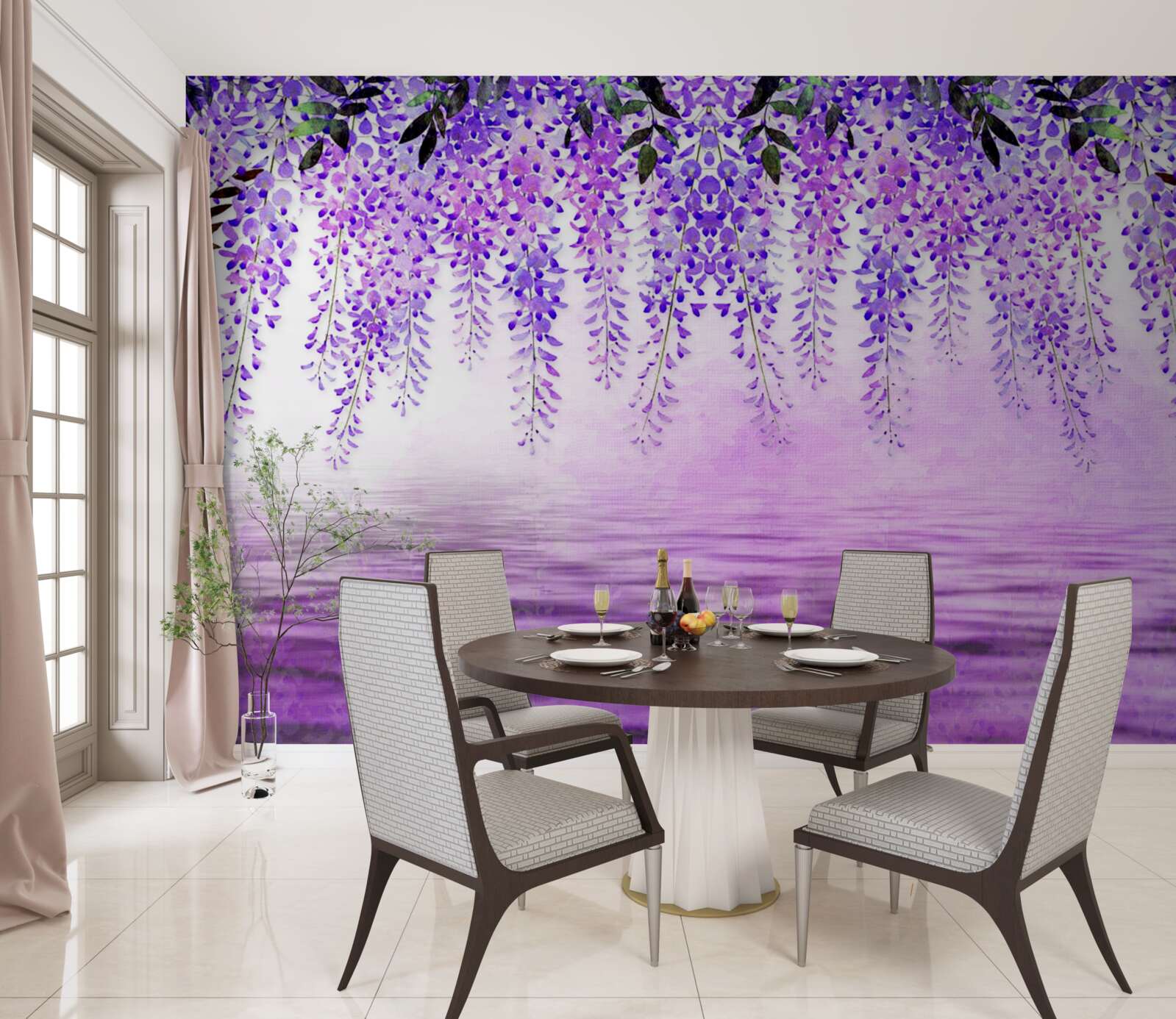Fototapeta wisteria o fioletowym odcieniu na tle tego samego koloru