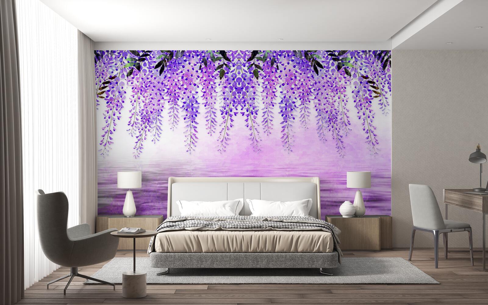 Fototapeta wisteria o fioletowym odcieniu na tle tego samego koloru