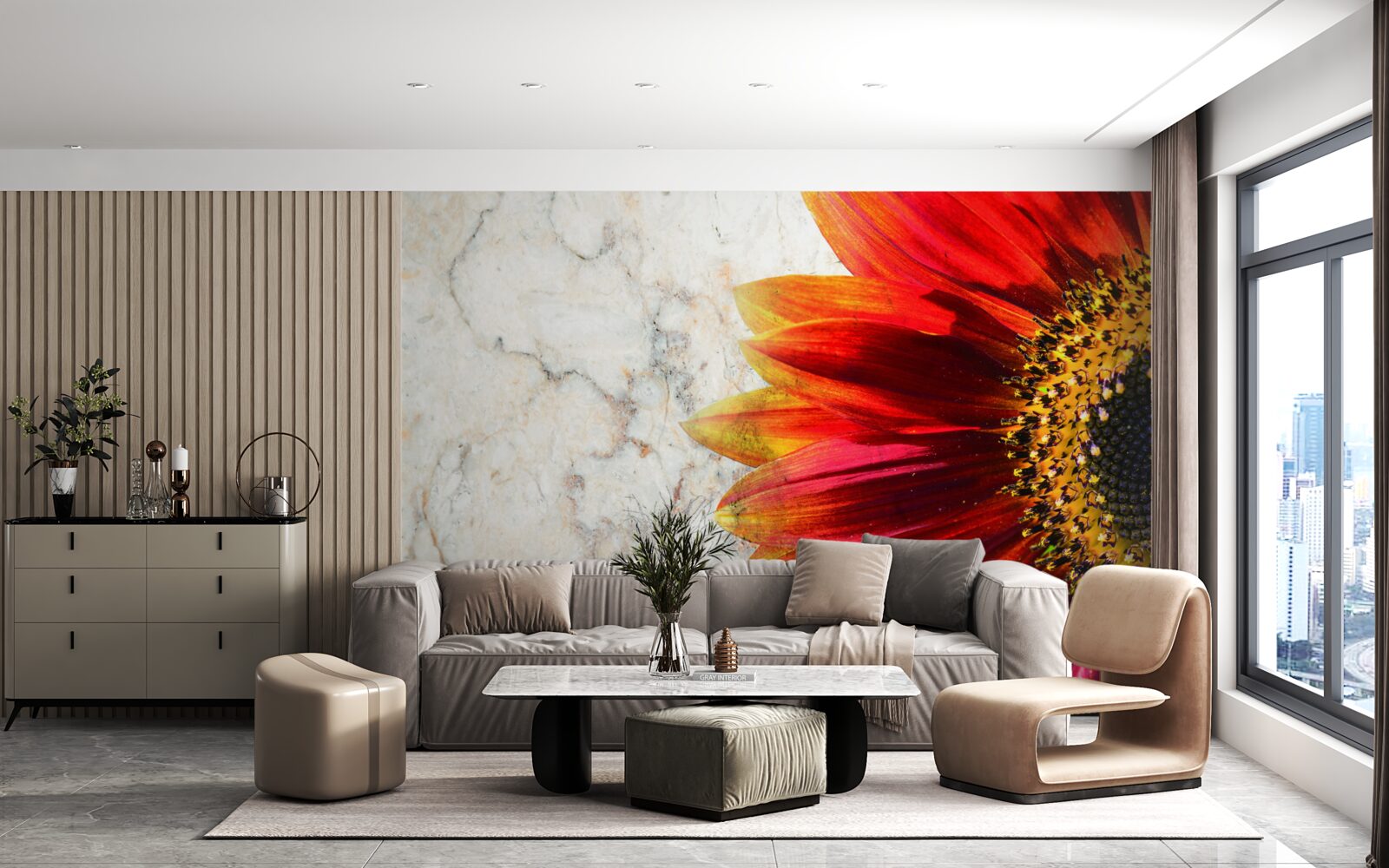 Fototapeta ogromna czerwono-pomarańczowa gerbera