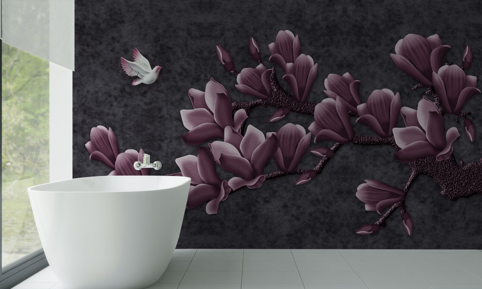 Fototapeta odcień liliowy ptaka i magnolii