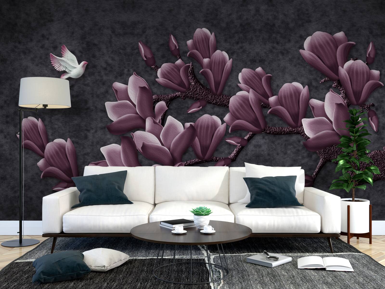 Fototapeta odcień liliowy ptaka i magnolii