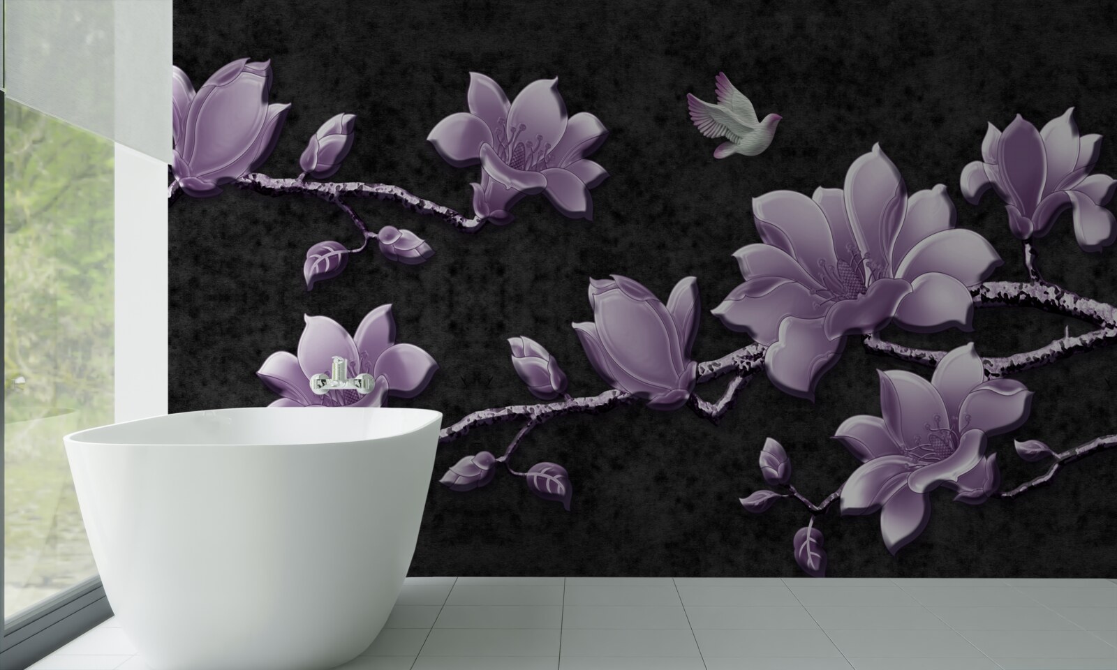 Fototapeta delikatne gałązki magnolii w kolorze bzu