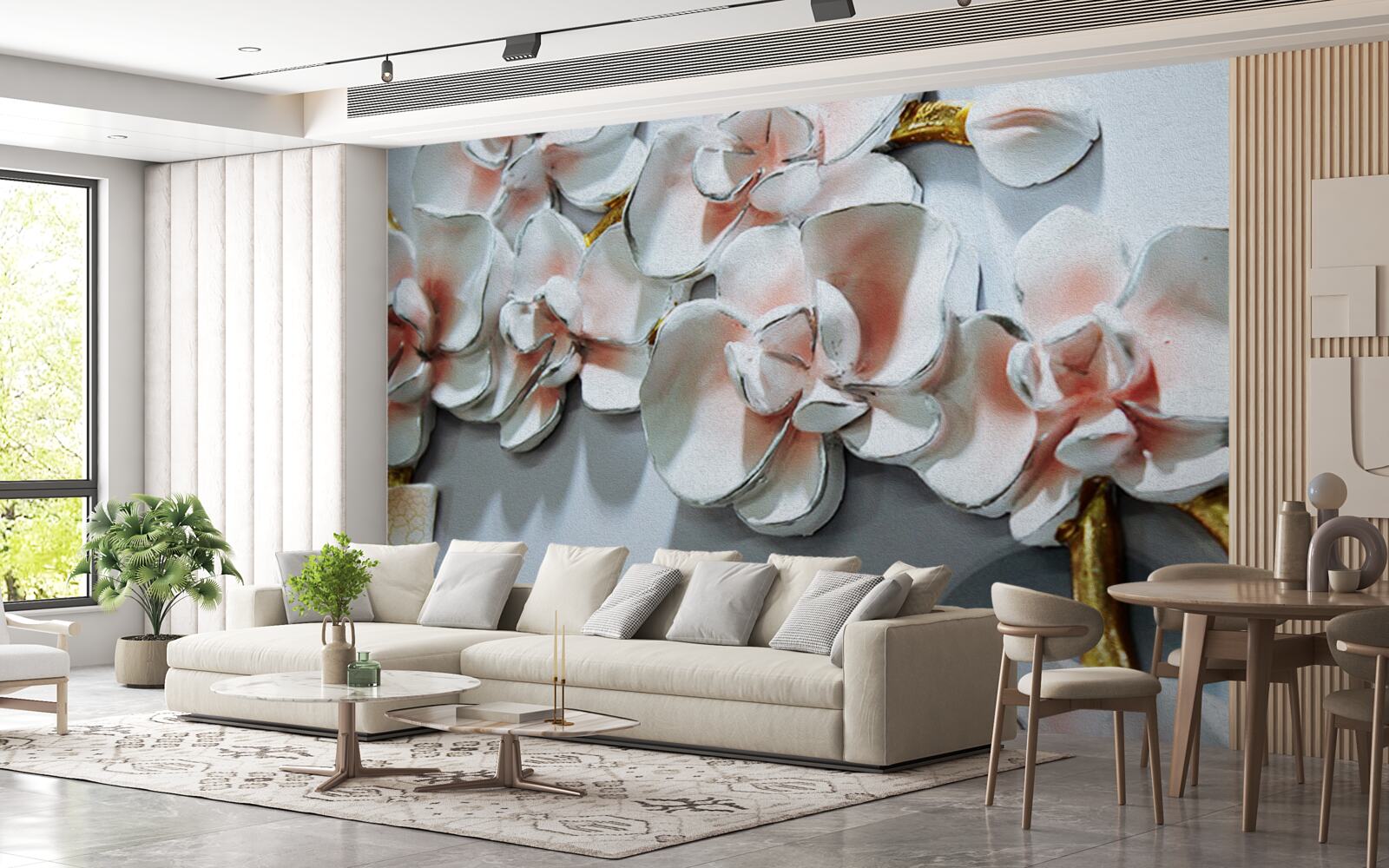 Fototapeta konturuj gałęzie śnieżnobiałej orchidei