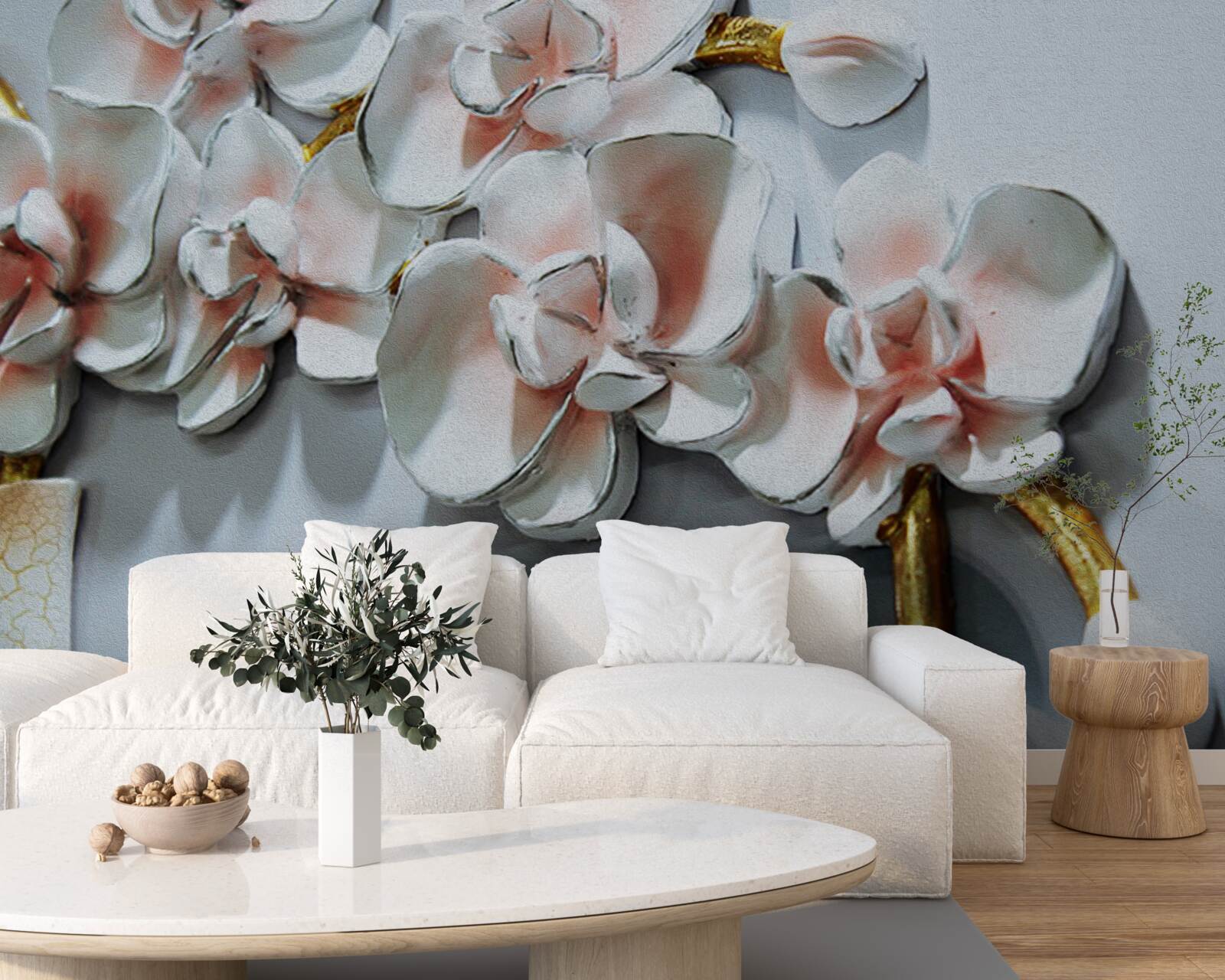 Fototapeta konturuj gałęzie śnieżnobiałej orchidei