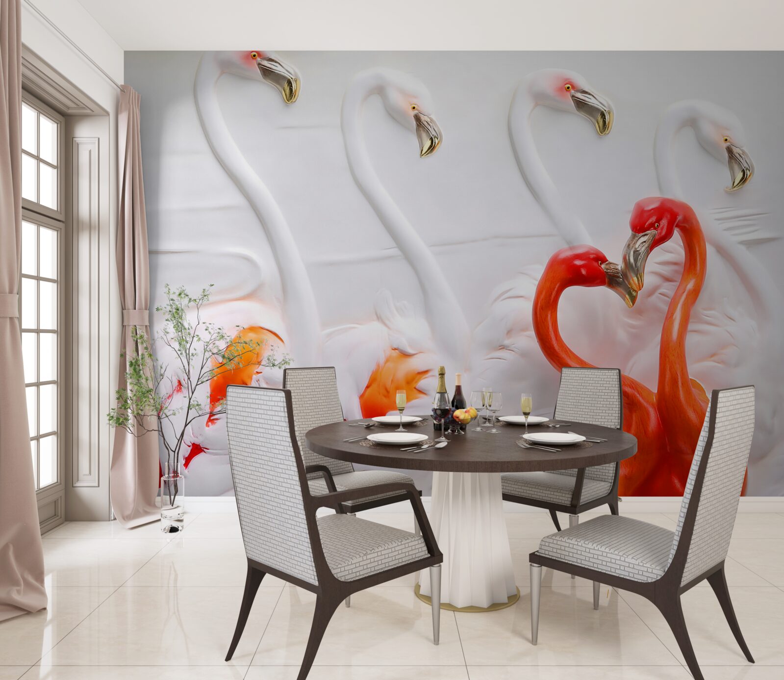 Fototapeta flamingi w odcieniach różu i bieli