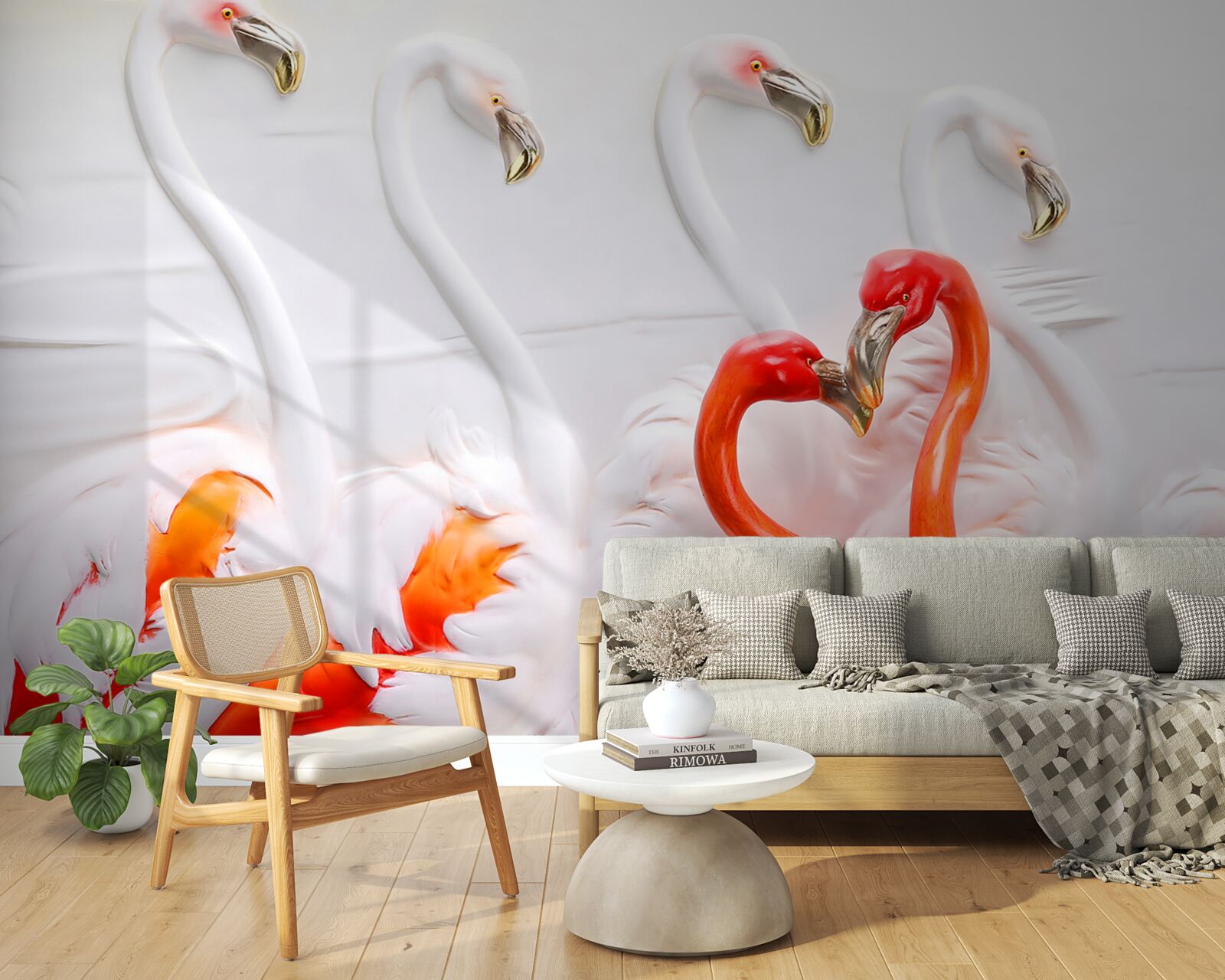 Fototapeta flamingi w odcieniach różu i bieli
