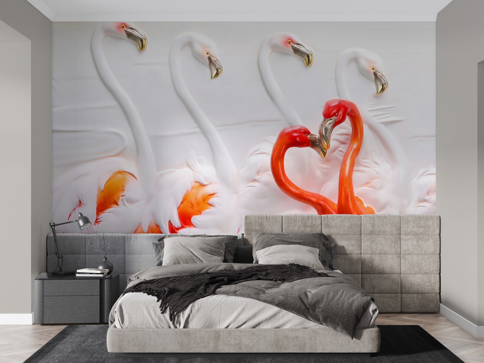Fototapeta flamingi w odcieniach różu i bieli