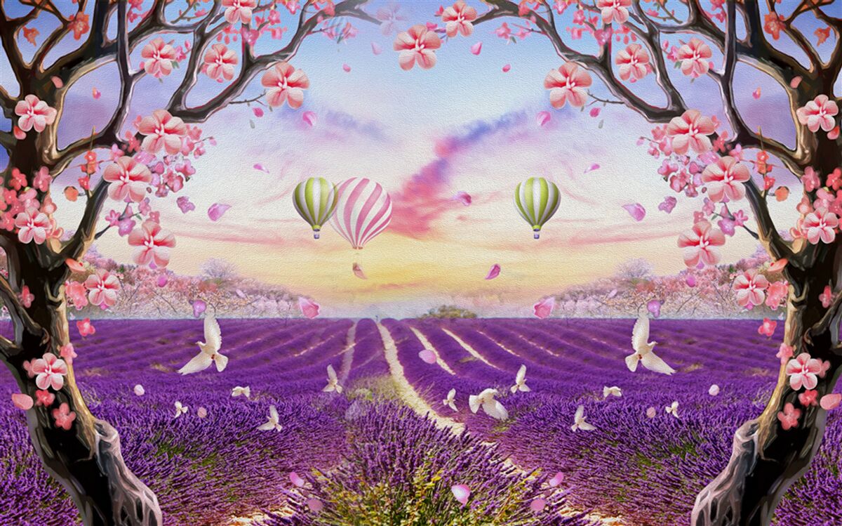 Fototapeta balony unoszące się nad polami lawendy